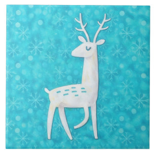 Modern Reindeer Deer Art Holiday Decorative Tile