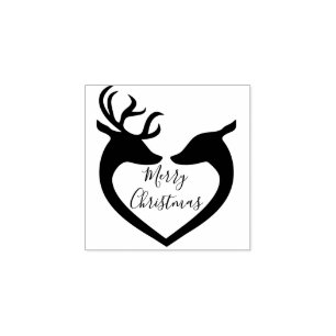 Modern Reindeer Heart Merry Christmas Names Rubber Rubber Stamp