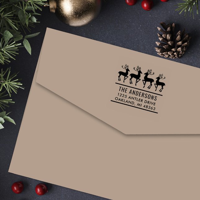 Modern Reindeer Holiday Return Address Self-inking Stamp (Creator Uploaded)