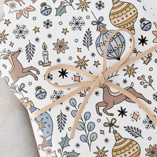 Modern Reindeer Pattern Personalized Christmas Wrapping Paper Sheets