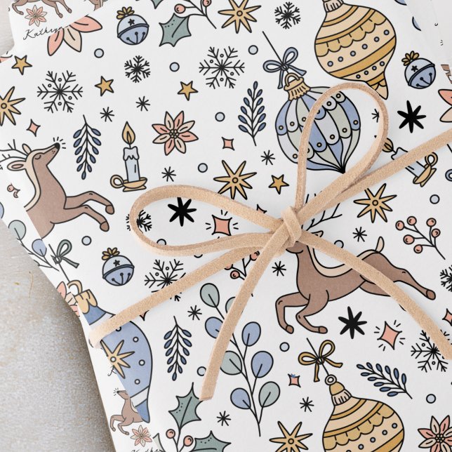 Modern Reindeer Pattern Personalized Christmas Wrapping Paper Sheets (Creator Uploaded)