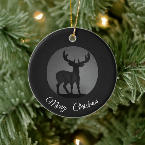 Modern Reindeer Silhouette Christmas Holiday Ceramic Ornament