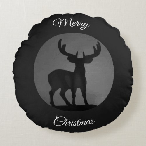 Modern Reindeer Silhouette Christmas Holiday Round Pillow