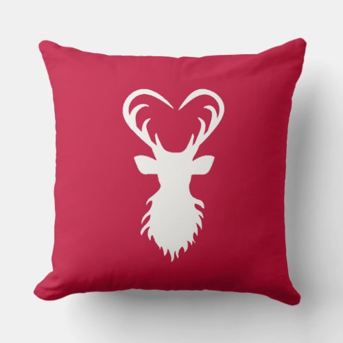Modern reindeer silhouette on burgundy red throw pillow