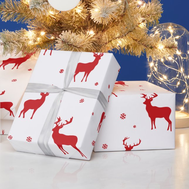 Modern Reindeer Stag Red Holiday Pattern  Wrapping Paper (Holidays)
