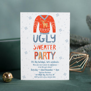 Modern Reindeer Ugly Sweater Christmas Party Invitation