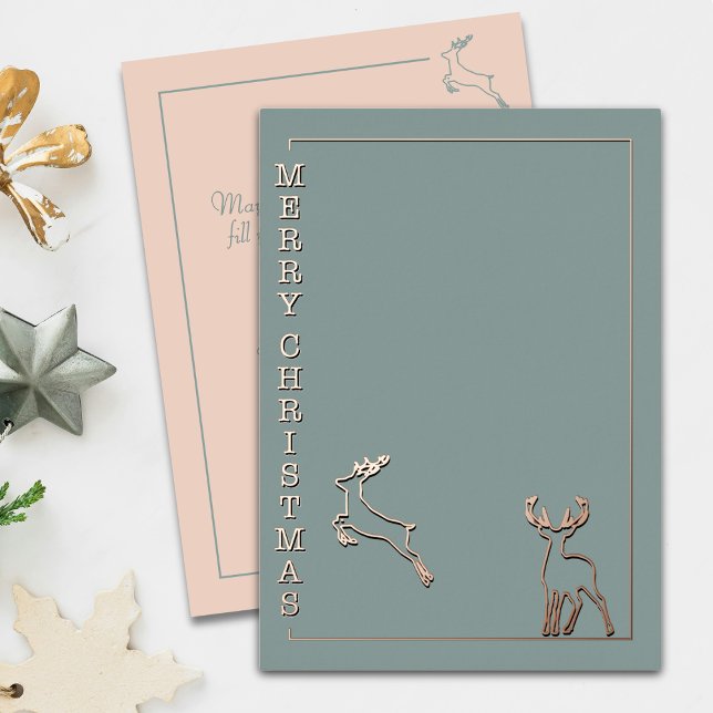 Modern Reindeers - Minimalist Christmas Rose Gold Foil Holiday Card (Creator Uploaded)