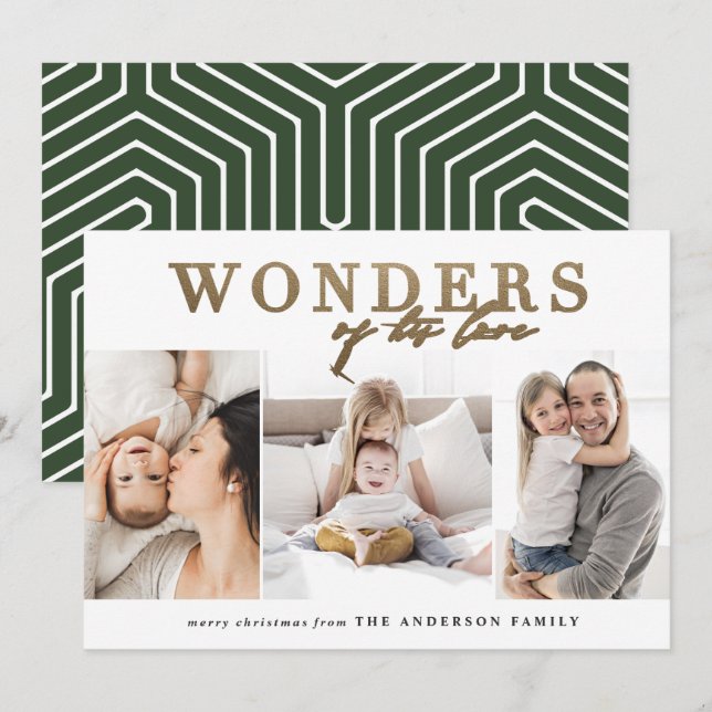 Modern religious chic gold multi photo christmas holiday card (Front/Back)