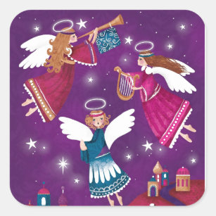 Modern religious Chritmas, three angels Square Sticker