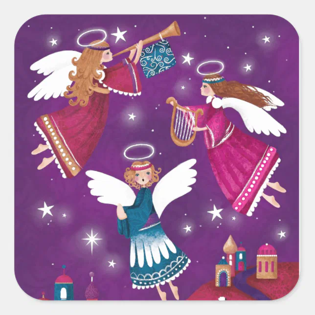 Modern religious Chritmas, three angels Square Sticker (Front)