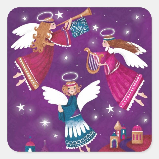 Modern religious Chritmas, three angels Square Sticker (Front)