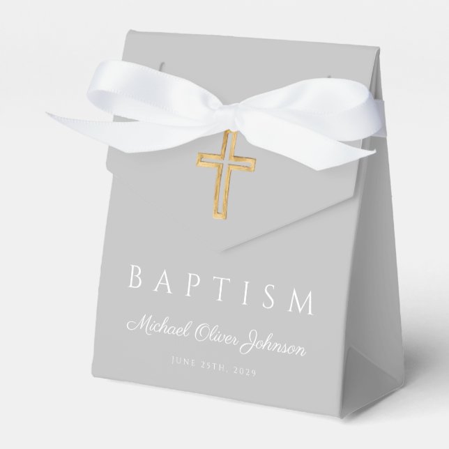 Modern Religious Cross Boy Baptism Favor Boxes (Front Side)