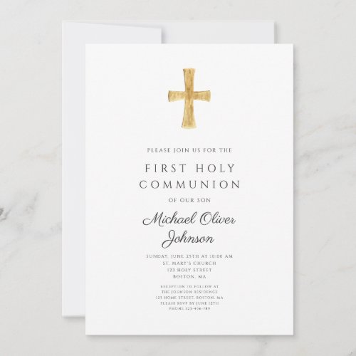 Modern Religious Cross First Holy Communion Invitation