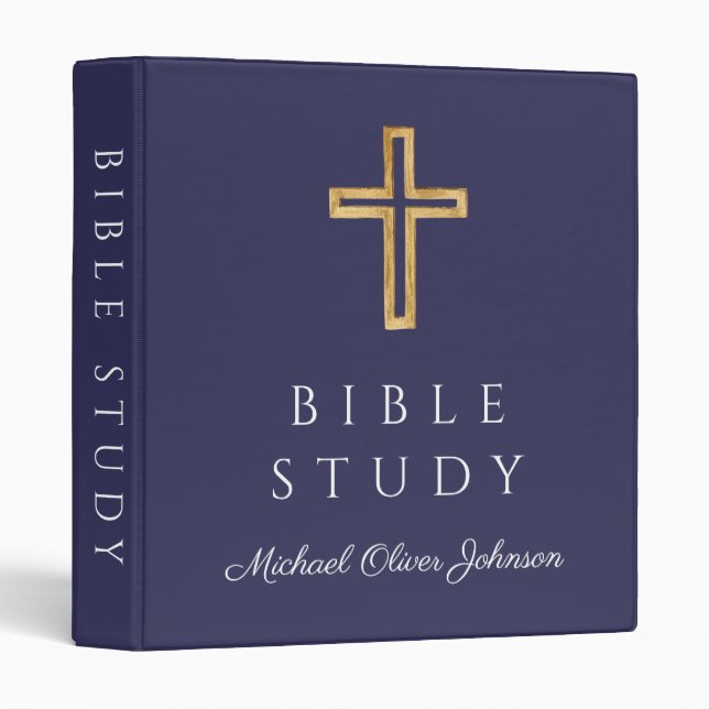 Modern Religious Cross Navy Blue Bible Study 3 Ring Binder (Front/Spine)