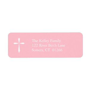 Modern Religious Cross, Pink Address Label