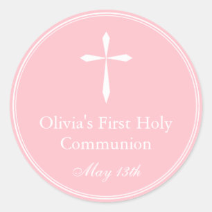 Modern Religious Cross, Pink Favor Tag