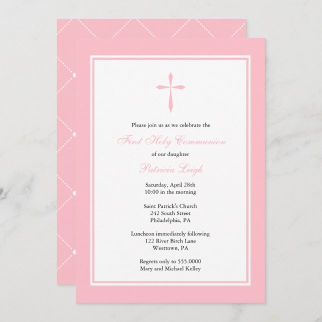 Modern Religious Cross, Pink Invitation (Front/Back)