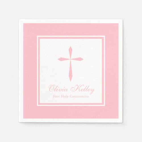 Modern Religious Cross Pink Napkins