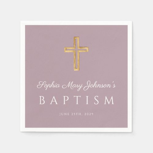 Modern Religious Cross Purple Girl Baptism  Napkins