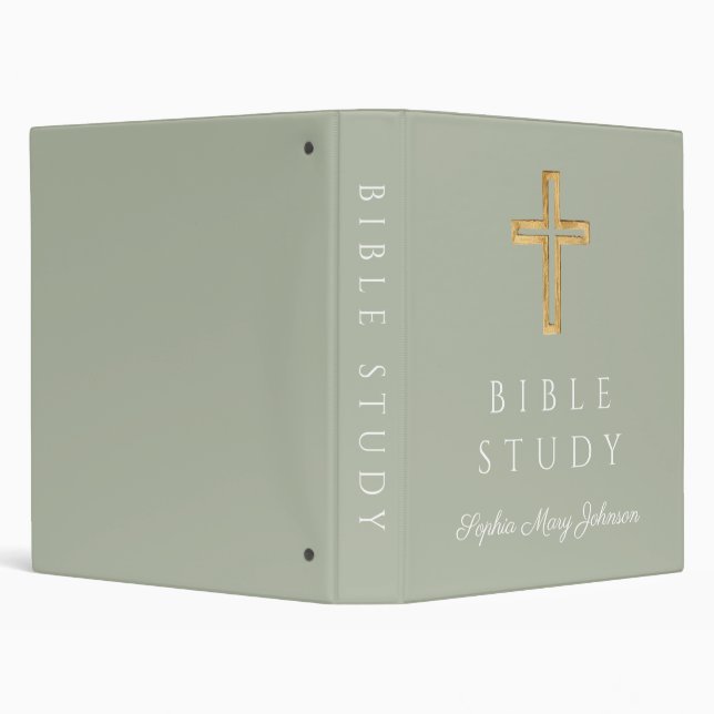 Modern Religious Cross Sage Green Bible Study 3 Ring Binder (Background)