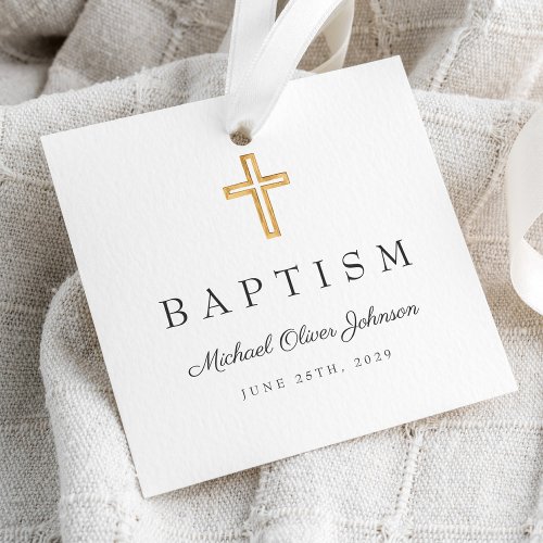 Modern Religious Cross Script Baptism  Favor Tags