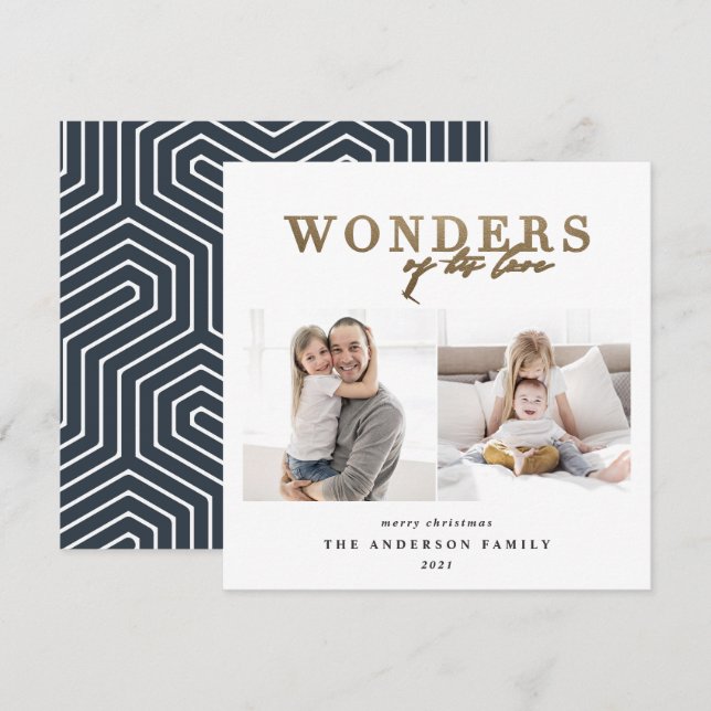 Modern religious gold geometric photo christmas holiday card (Front/Back)