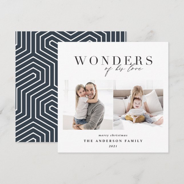 Modern religious navy blue 2 photo Christmas Holiday Card (Front/Back)