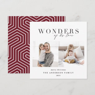 Modern religious red geometric 2 photo Christmas Holiday Card