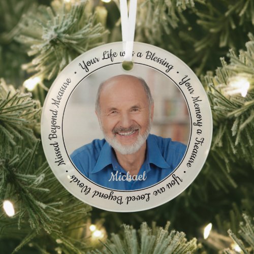 Modern Remembrance Memorial Personalized 2 Photo Glass Ornament