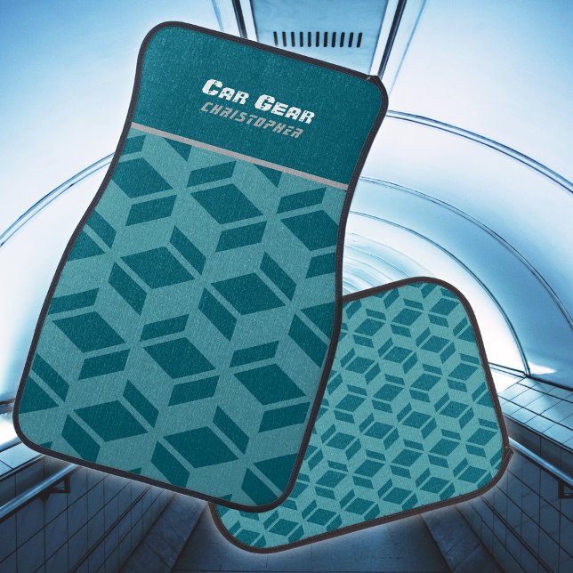 Modern Repeat Pattern Teal  Car Floor Mat (Modern Geometry Design.)