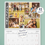 Modern Repeating 12 Photo Collage Custom Color Calendar<br><div class="desc">Create your own personal yearly photo calendar utilizing this easy-to-upload photo collage grid template in a mosaic or patchwork style with 12 pictures in various shapes and sizes both horizontal and vertical to accommodate a wide range of photographic subjects. Upload your 12 photos once and the same design repeats monthly....</div>