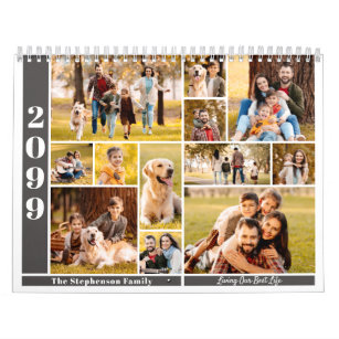 Modern Repeating 12 Photo Collage Custom Color Calendar