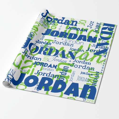 Modern Repeating Name Blue Green Font Pattern  Wrapping Paper