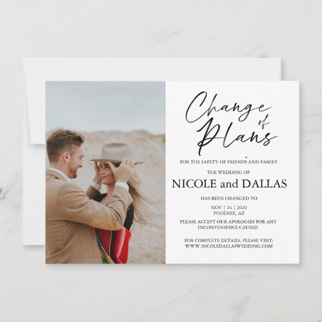 Modern Rescheduled Wedding Change of Plans Date (Front)