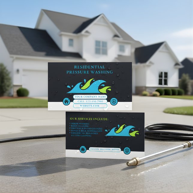 Modern Residential Pressure Washing Wave Logo Business Card (Creator Uploaded)