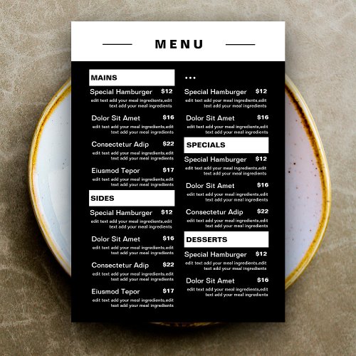 Modern Restaurant Food Drinks Menu  Price List