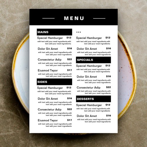 Modern Restaurant Food Drinks Menu  Price List