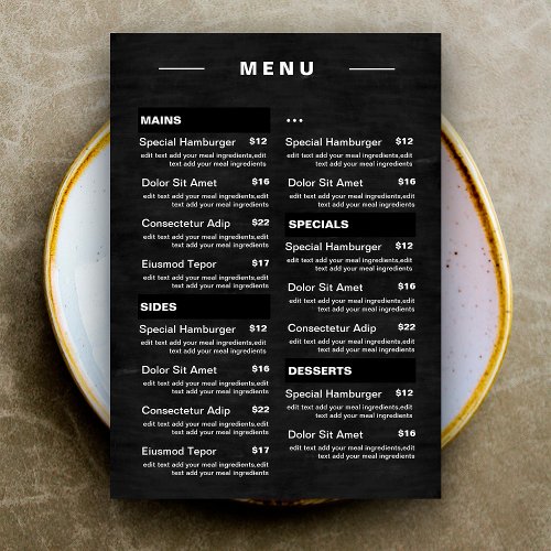 Modern Restaurant Food Drinks Menu  Price List