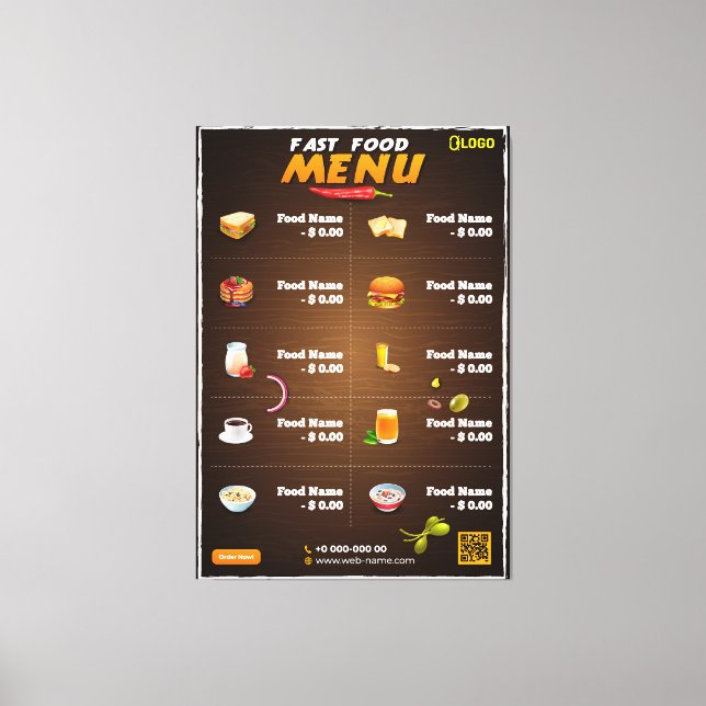 Modern Restaurant Menu Canvas Print (Front)