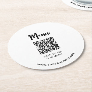 Modern Restaurants Menu QR code Round Paper Coaster