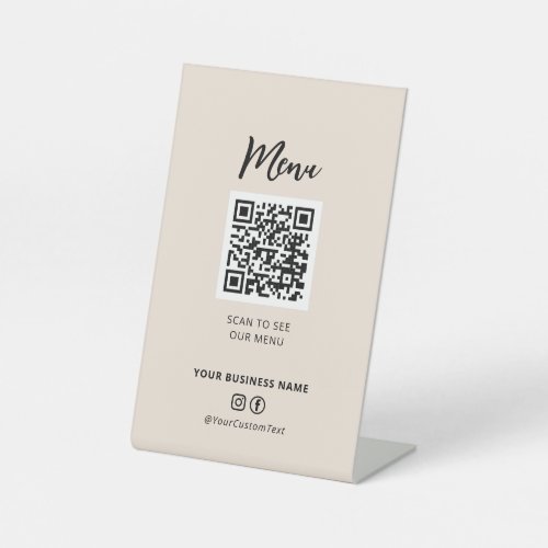 Modern Restaurants Menu QR code Social Media Sign