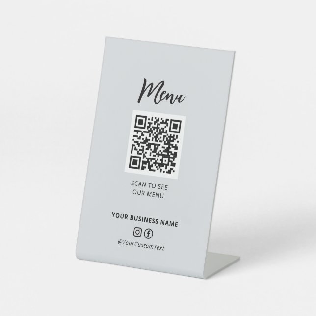 Modern Restaurants Menu QR code Social Media Sign (Front)