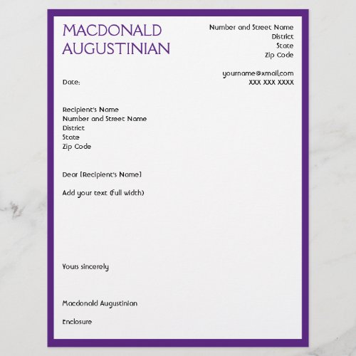 Modern RESUME COVER LETTER Customizable PURPLE Letterhead