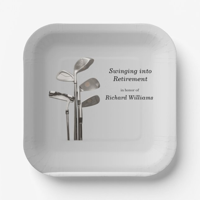 Modern Retirement Golf Sport Golfclubs  Paper Plates (Front)