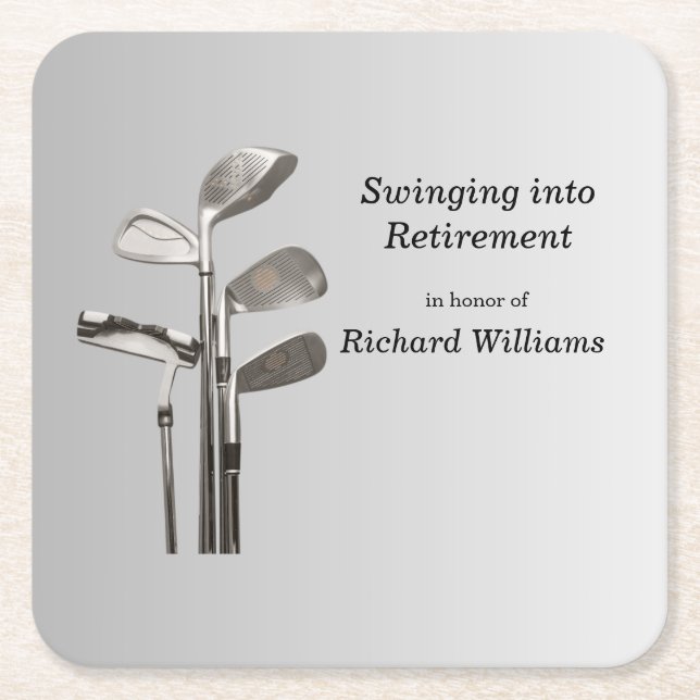 Modern Retirement Golf Sport Golfclubs  Square Paper Coaster (Front)