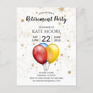 Modern Retirement Party Balloons Star Confetti Announcement Postcard