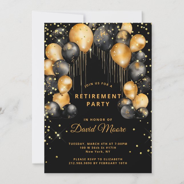 Modern Retirement Party Black Gold  Invitation (Front)
