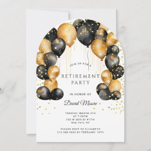 Modern Retirement Party Black Gold White Invitation