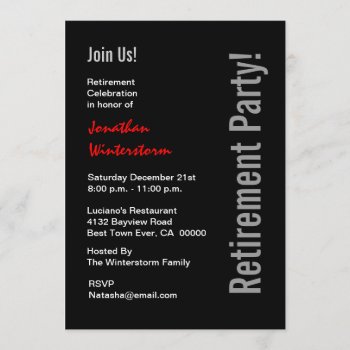 Modern Retirement Party  Black White Red Template by JaclinArt at Zazzle