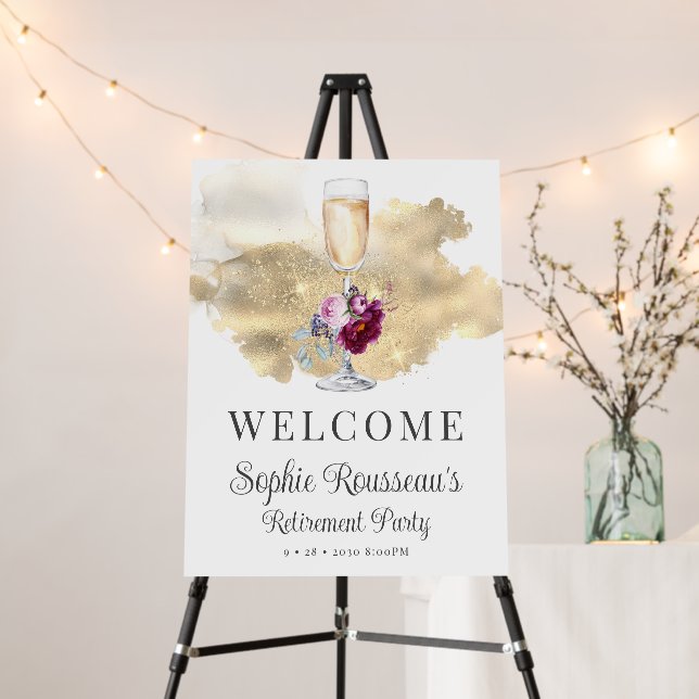 Modern Retirement Party Champagne Glitter Floral Foam Board (In Situ (Stand))